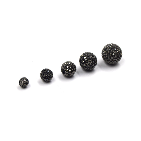 Pave Rhinestone Encrusted Gunmetal Round/Ball Shaped Acryllic Bead - 6mm 8mm 10mm 12mm 14mm available - Sold Individually