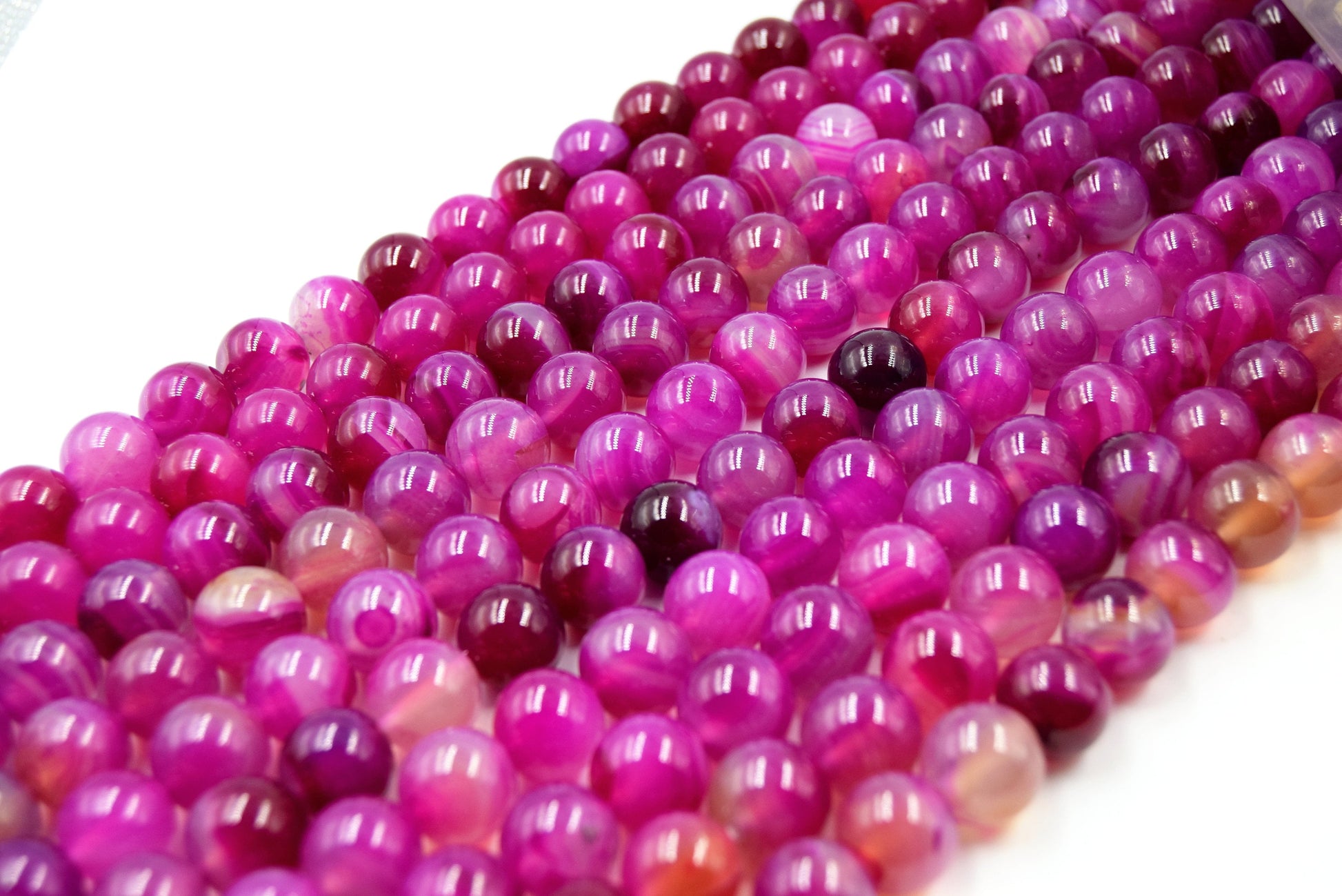 Banded Agate Beads | Dyed Magenta Smooth Round Gemstone Beads - 14mm Available