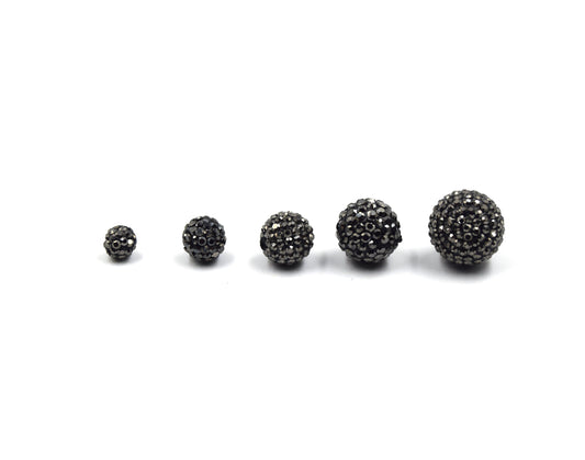 Pave Rhinestone Encrusted Gunmetal Round/Ball Shaped Acryllic Bead - 6mm 8mm 10mm 12mm 14mm available - Sold Individually