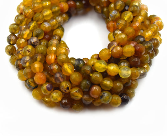 Dyed Agate Beads | 6MM Dyed Mixed Yellow Olive Brown Faceted Round Gemstone Beads