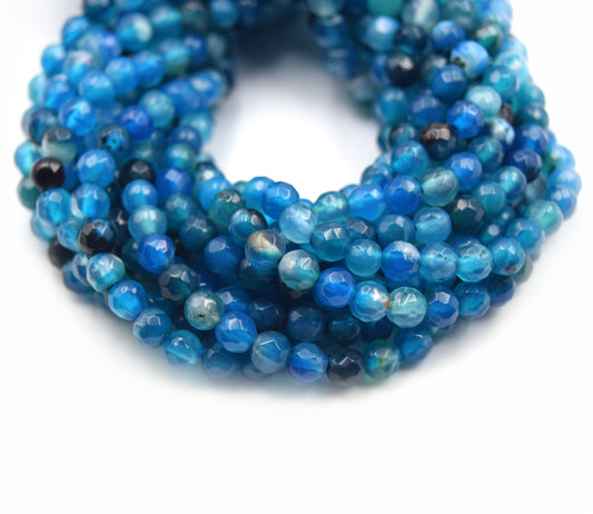 Dyed Agate Beads | 4MM Dyed Mixed Blue Transparent Faceted Round Gemstone Beads