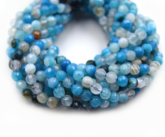 Dyed Agate Beads | 4MM Dyed Mixed Light Blue Transparent Faceted Round Gemstone Beads