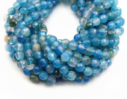 Dyed Agate Beads | 6MM Dyed Mixed Ocean Blue Transparent Faceted Round Gemstone Beads