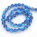 Aqua Round/Ball Shaped Transparent smooth 6mm | 8mm Synthetic Glass Moonstone Beads - 15" Strand  Manmade Faux Gemstone