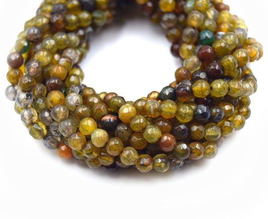 Dyed Agate Beads | 4MM Dyed Mixed Olive Transparent Faceted Round Gemstone Beads