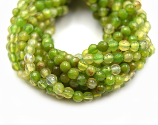 Dyed Agate Beads | 4MM Dyed Mixed Light Green Transparent Faceted Round Gemstone Beads