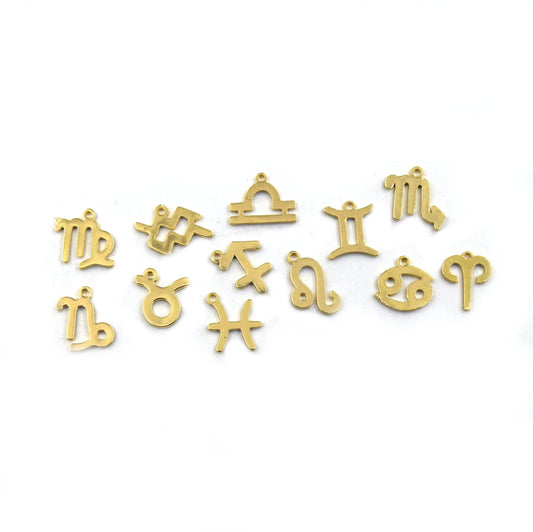 Zodiac Charms | Gold 10mm Charms | Aries, Taurus, Gemini, Cancer, Leo, Virgo, Libra, Scorpio, Sagittarius, Capricorn, Aquarius, Pisces