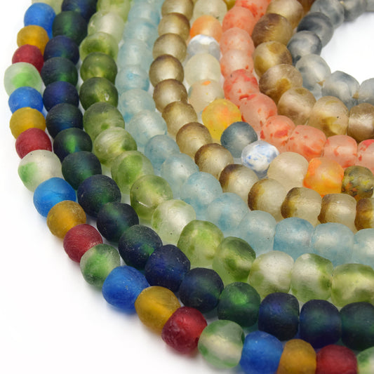 Decorative African Glass Beads | 14mm Recycled African Glass Round Rondelle Beads - Sold by Approx. 22" Strand (~40 Beads)