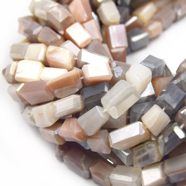 Rainbow Moonstone Nugget Beads 10mm Faceted Rectangle Beads 