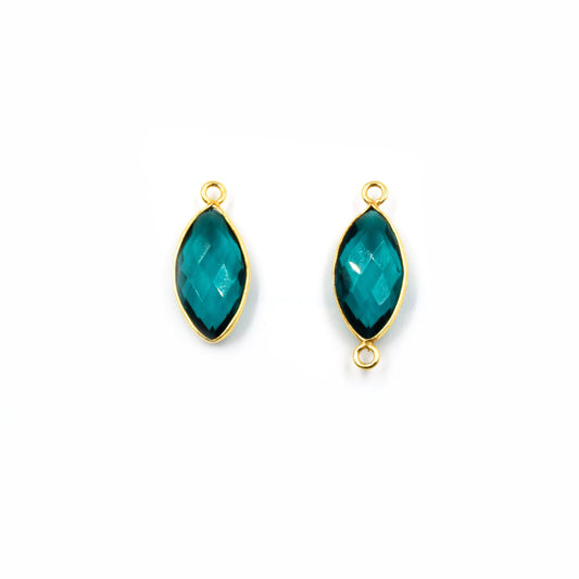 Teal Quartz Bezel | Gold Finish Faceted Transparent Marquise Shaped Pendant Connector Component | Sold Individually