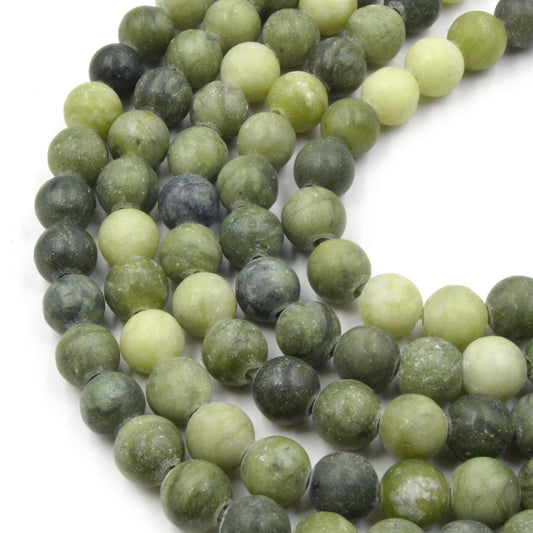 Large Hole Jade Beads | Green Jade Matte Finish Round/Ball Shaped Beads with 2.5mm Holes - 7.75" Strand