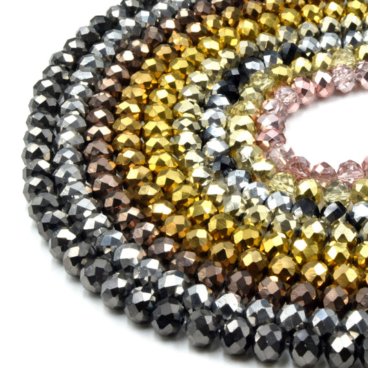 Chinese Crystal Beads | Metallic Rondelle Shaped Crystal Beads | Gold Silver Gunmetal Bronze Rose Gold Available