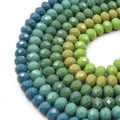 Chinese Crystal Beads | 10mm Faceted Opaque Rondelle Shaped Crystal Beads | Green Crystal Beads