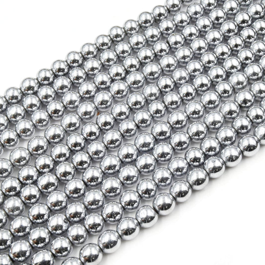 Silver Hematite Beads | Round Natural Gemstone Beads - 4mm 5mm 6mm 8mm 10mm 12mm