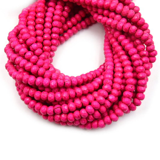 Dyed Howlite Beads | 4mm x 6mm Pink Faceted Rondelle Shaped Beads