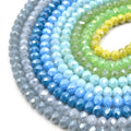 Chinese Crystal Beads | 8mm Faceted AB Coated Rondelle Shaped Crystal Beads | Gray, Blue, Green, Yellow