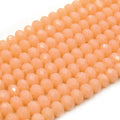 Chinese Crystal Beads | 8mm Faceted Semi Opaque Rondelle Shaped Crystal Beads | Peach Pink Clear