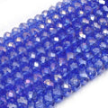 Chinese Crystal Beads | 8mm Faceted AB Coated Rondelle Shaped Crystal Beads | Blue