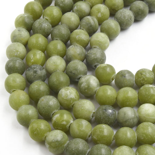 Large Hole Jade Beads | Green Jade Matte Finish Round/Ball Shaped Beads with 2.5mm Holes - 7.75" Strand