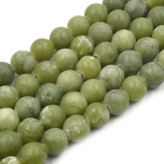 Large Hole Jade Beads | Green Jade Matte Finish Round/Ball Shaped Beads with 2.5mm Holes - 7.75" Strand