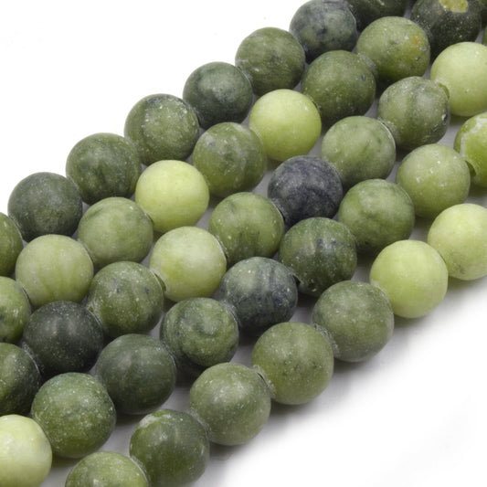 Large Hole Jade Beads | Green Jade Matte Finish Round/Ball Shaped Beads with 2.5mm Holes - 7.75" Strand