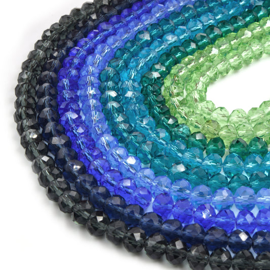 Chinese Crystal Beads | 6mm Faceted Transparent Rondelle Shaped Crystal Beads | Gray Blue Teal Green