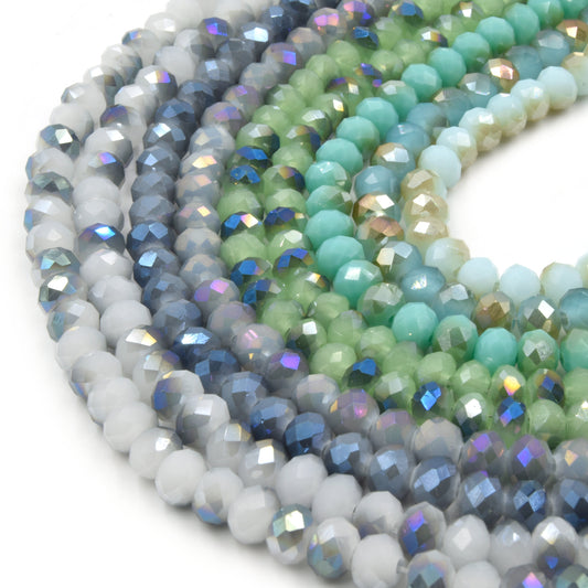 Chinese Crystal Beads | 6mm Faceted Bi-Color Metallic Rondelle Shaped Crystal Beads | Blue Green White Aqua