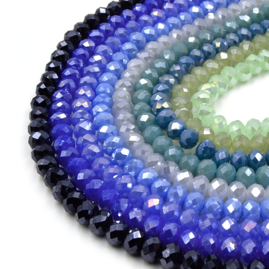 Chinese Crystal Beads | 6mm Faceted AB Coated Rondelle Shaped Crystal Beads | Blue Green