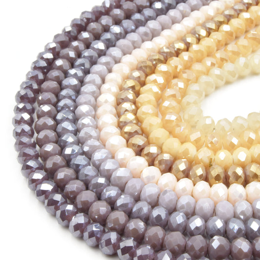 Chinese Crystal Beads | 6mm Faceted AB Coated Rondelle Shaped Crystal Beads | Peach, Tan, Purple, Lavender