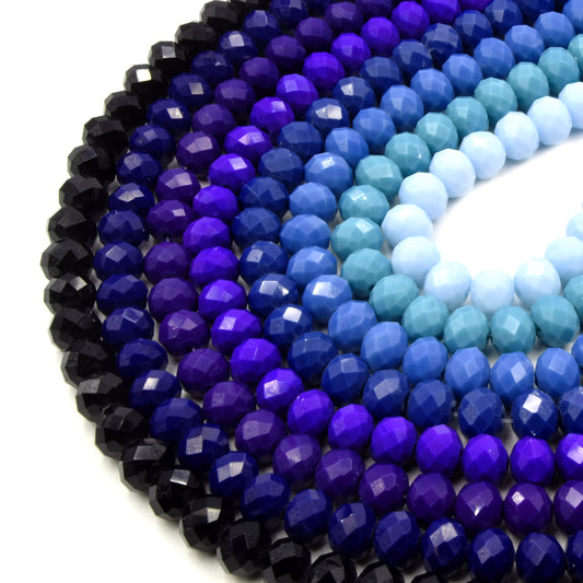 Chinese Crystal Beads | 10mm Faceted Opaque Rondelle Shaped Crystal Beads | Black Blue, Green