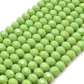 Chinese Crystal Beads | 10mm Faceted Opaque Rondelle Shaped Crystal Beads | Green Crystal Beads