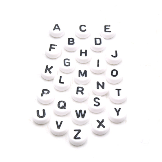 Letter Beads | White Round Beads with Black Letters | Acrylic Letter Beads