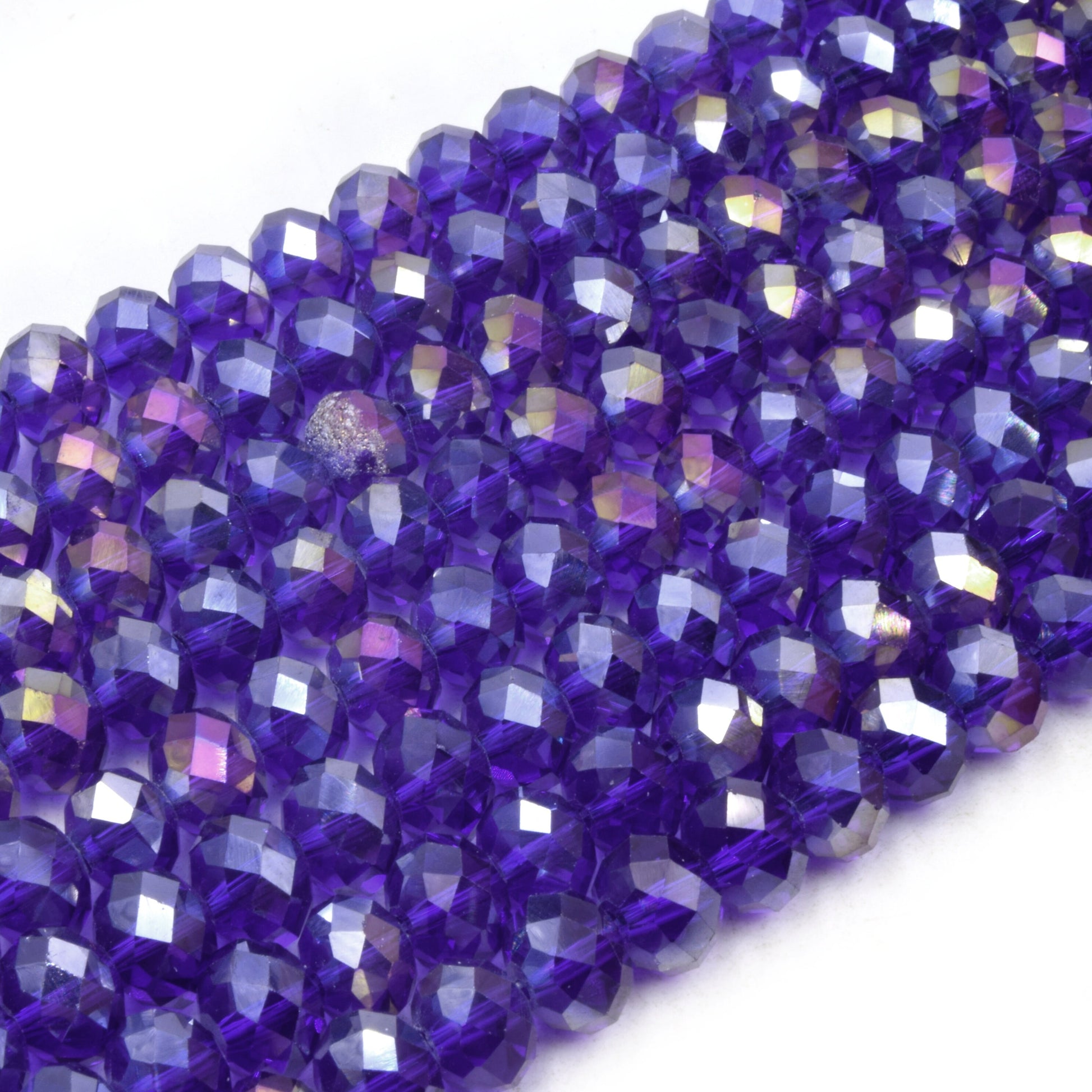 Chinese Crystal Beads | 8mm Faceted AB Coated Rondelle Shaped Crystal Beads | Blue