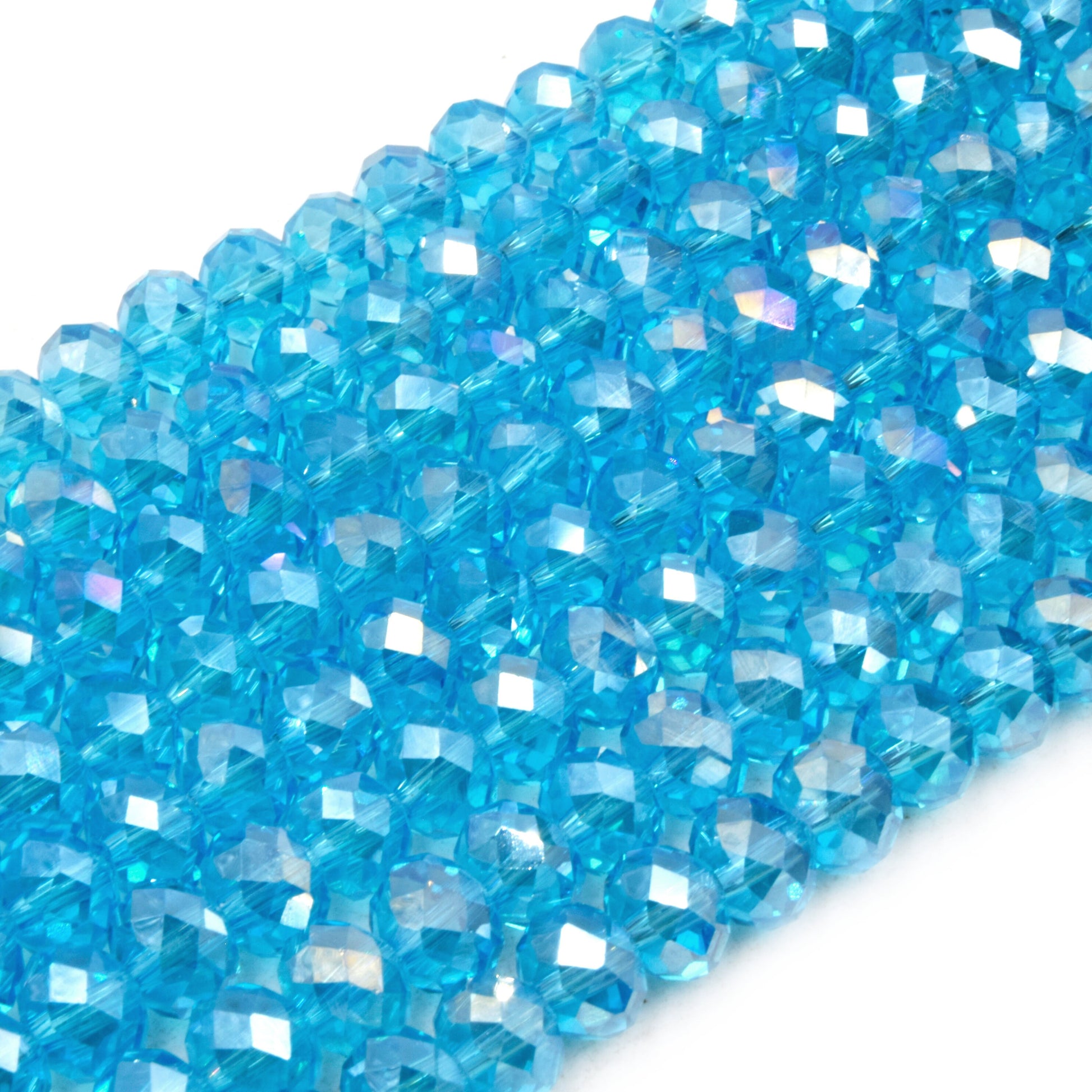 Chinese Crystal Beads | 8mm Faceted AB Coated Rondelle Shaped Crystal Beads | Blue