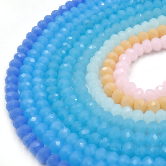 Chinese Crystal Beads | 6mm Faceted Semi-Opaque Rondelle Shaped Crystal Beads | Blue Peach Pink