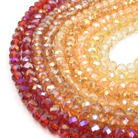 Crystal Beads: "6mm Faceted Transparent AB Coated Rondelle Shaped Red, Orange, Tan, Cream - Chinese Crystal Beads"