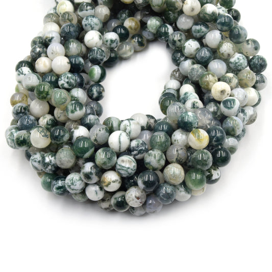 Tree Agate Beads | Smooth Round Natural Agate Beads - 4mm 6mm 8mm 10mm 12mm