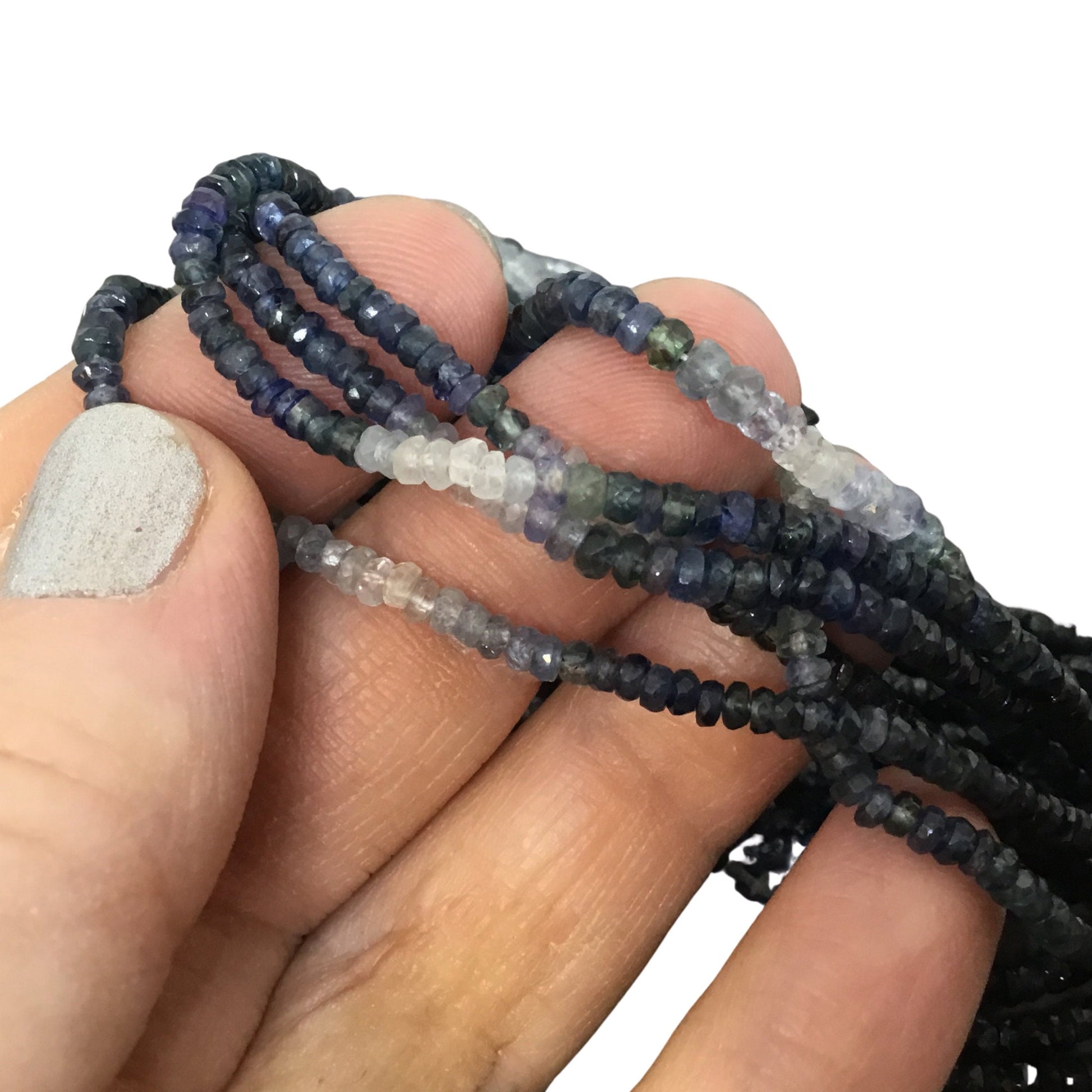 1.5-2mm x 2-3.5mm Graduated Faceted Rondelle Blue Gradient Sapphire Beads - 16" Strand (Approx. 190 Beads) - Quality Semi-Precious Gemstone