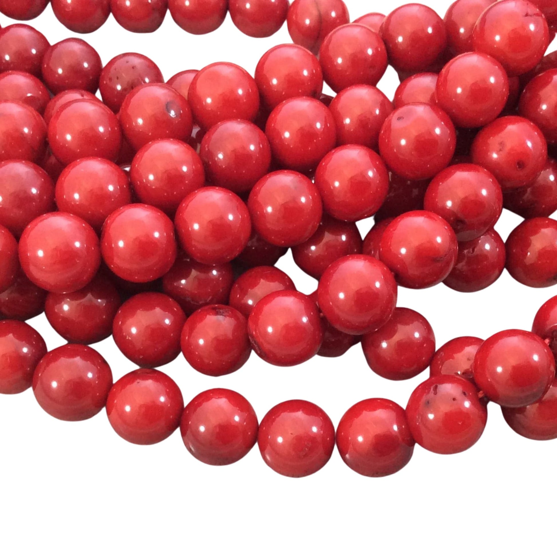 10mm Glossy Finish Dyed Red Sea Bamboo Coral Round/Ball Shaped Beads with 1mm Holes - 15.75" Strand (Approx. 41 Beads per Strand)