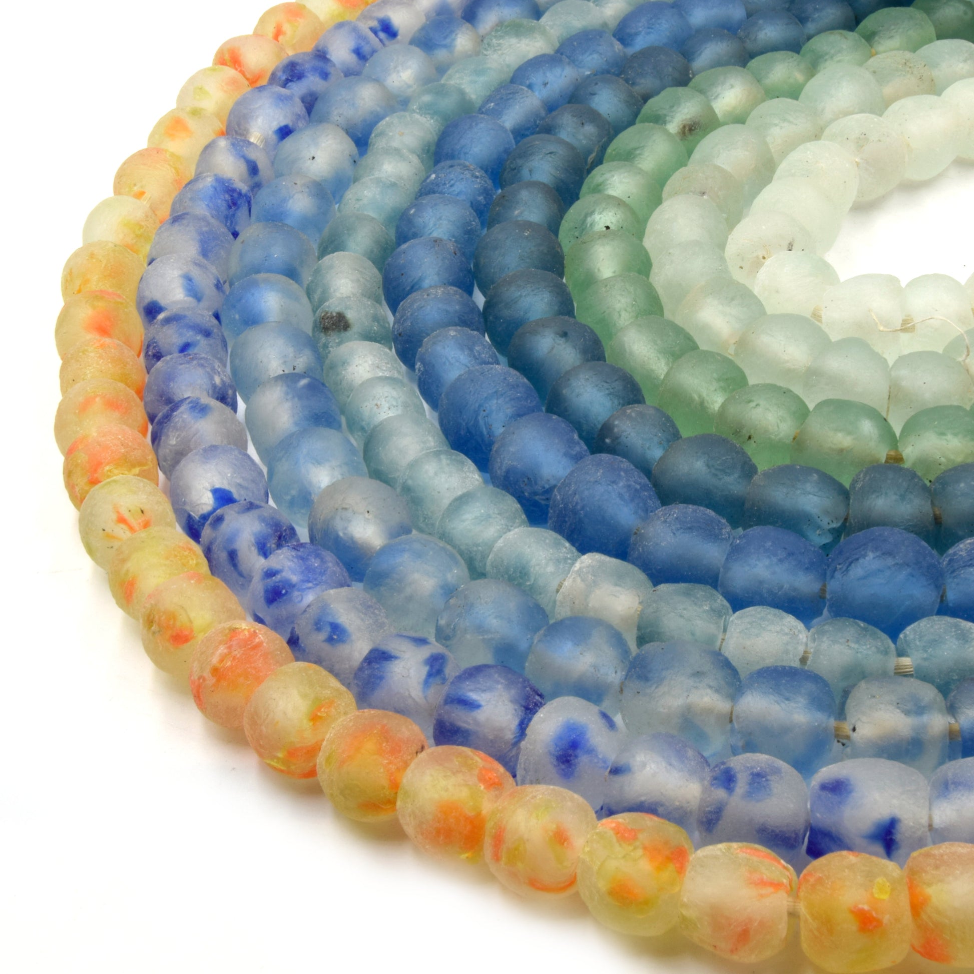 African Glass Beads | 14mm Recycled African Glass Round Rondelle Beads - Sold by Approx. 22&quot; Strand (~40 Beads)