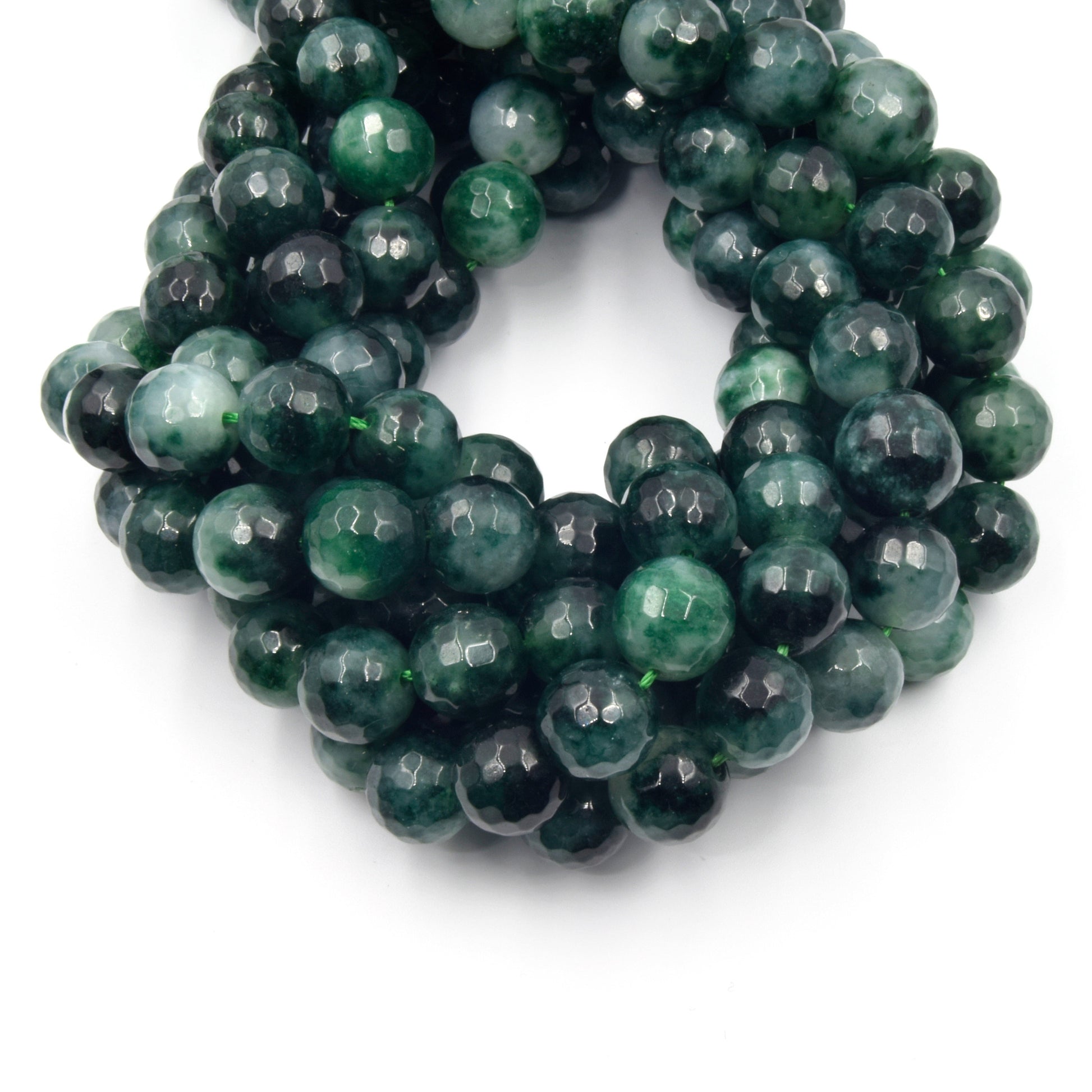 Faceted Jade Beads | 12mm Faceted Dyed Green Gray Blue Jade Round Beads with 1mm Holes - Sold by 15.5&quot; Strands (~ 32 Beads)