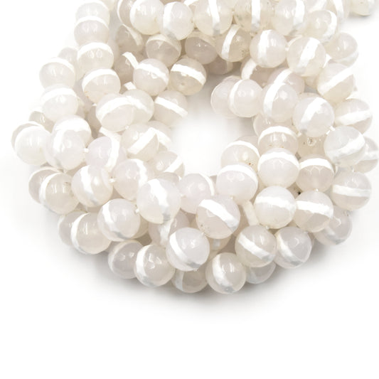 Tibetan Agate Beads | Dzi Beads | Dyed White Faceted Striped Round Gemstone Beads - 6mm 8mm 10mm 12mm Available