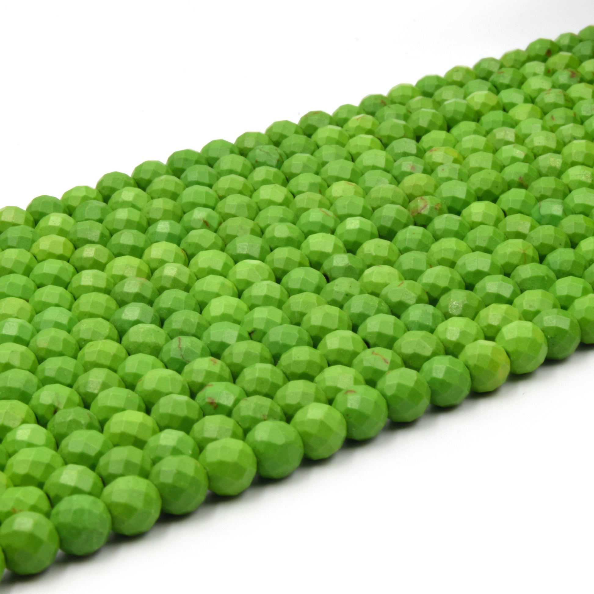 Dyed Howlite Beads | 6mm Lime Green Faceted Round Shaped Howlite Beads