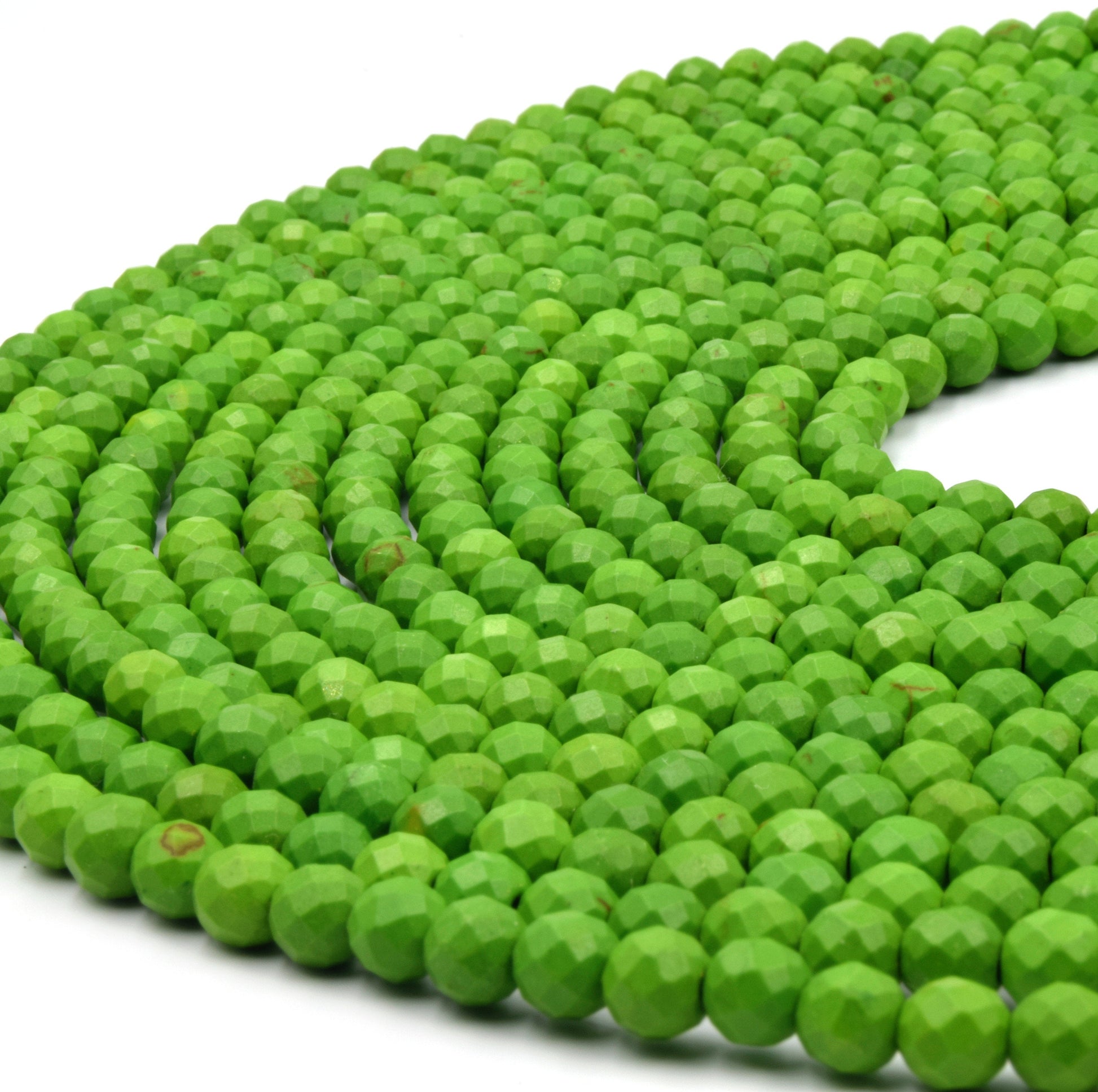 Dyed Howlite Beads | 6mm Lime Green Faceted Round Shaped Howlite Beads