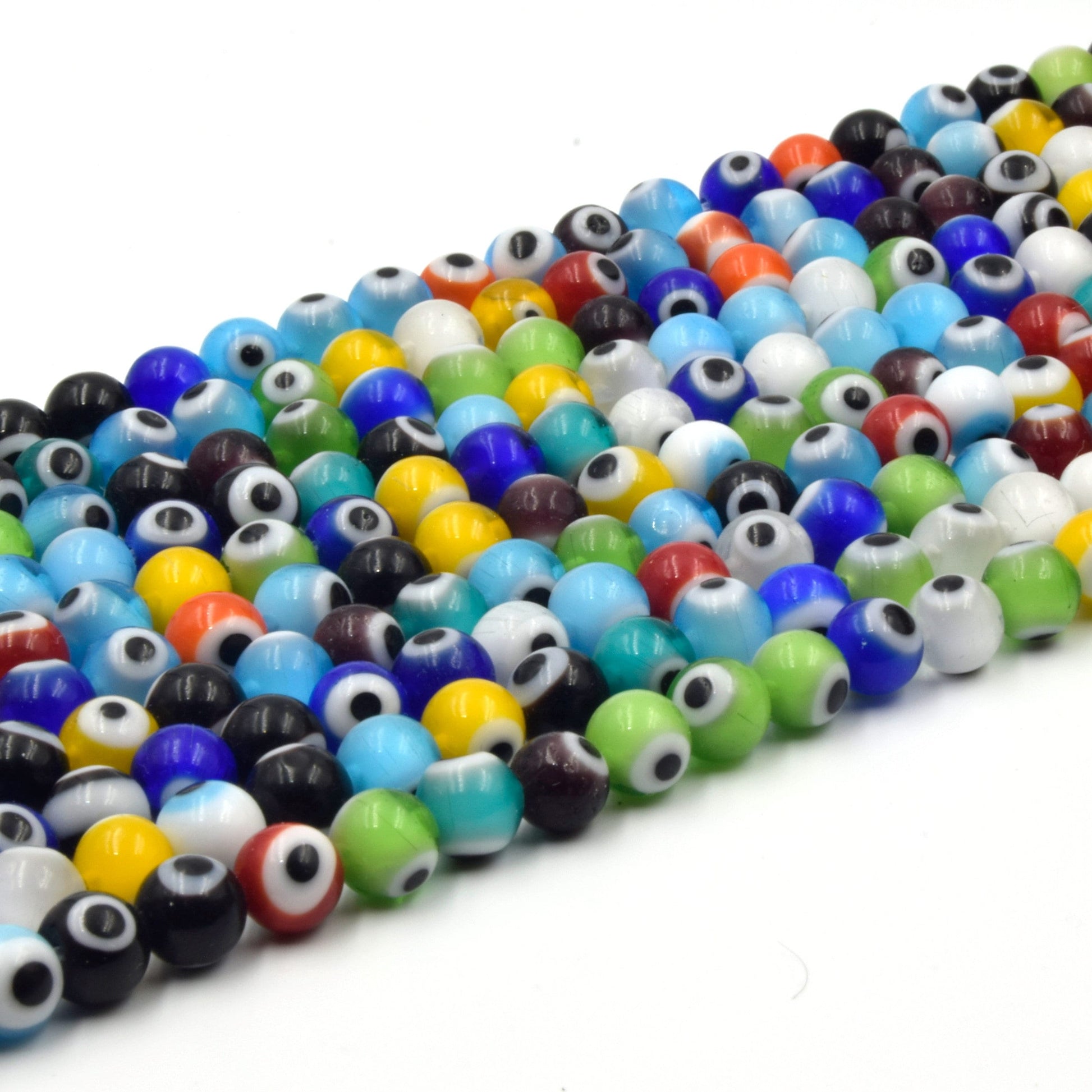 Evil Eye Glass Beads | Multicolor Evil Eye Round Glass Beads | Sold by the Strand