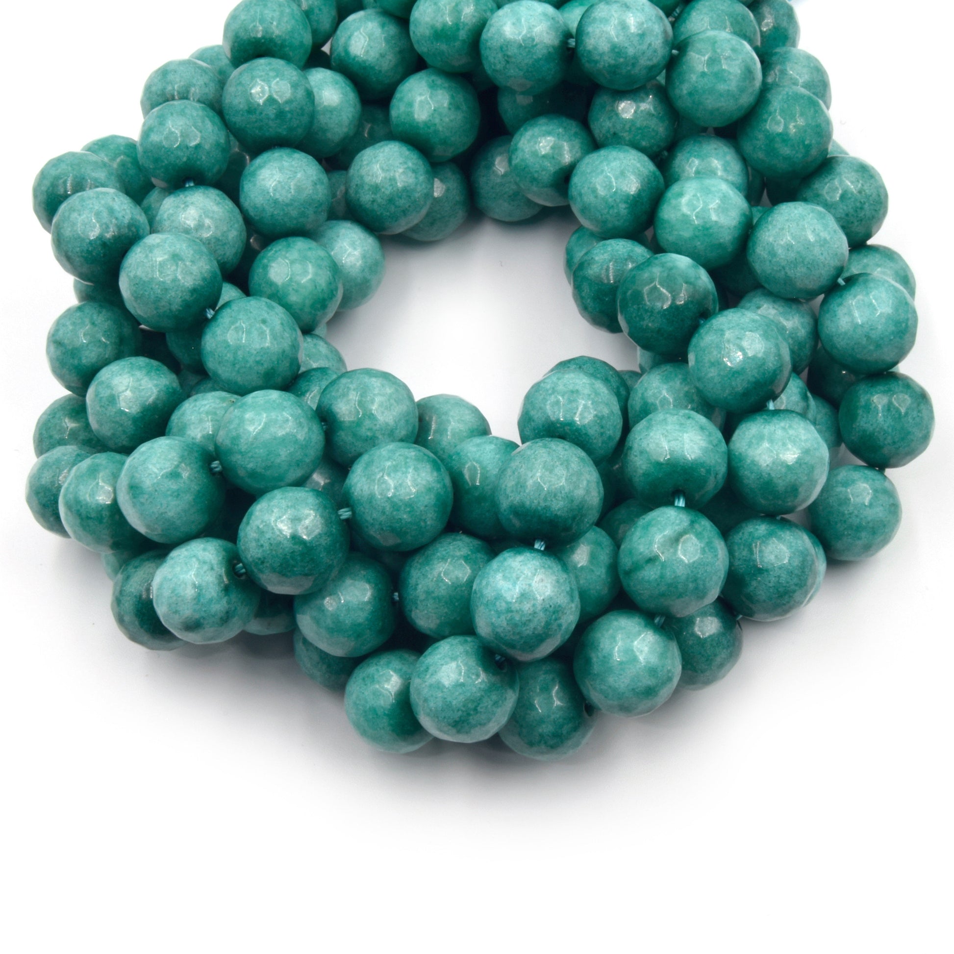 Faceted Jade Beads | 12mm Faceted Dyed Green Gray Blue Jade Round Beads with 1mm Holes - Sold by 15.5&quot; Strands (~ 32 Beads)