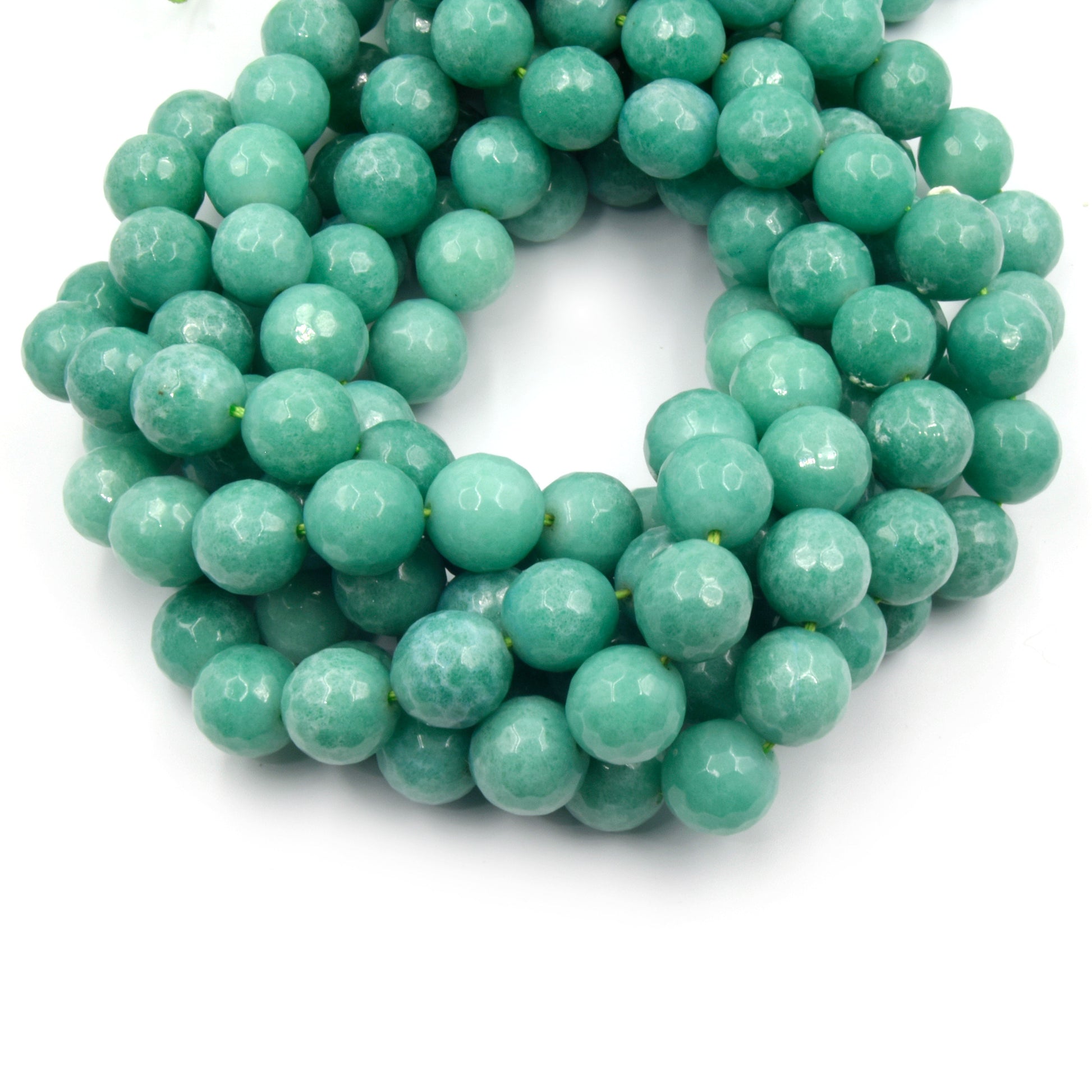 Faceted Jade Beads | 12mm Faceted Dyed Green Gray Blue Jade Round Beads with 1mm Holes - Sold by 15.5&quot; Strands (~ 32 Beads)