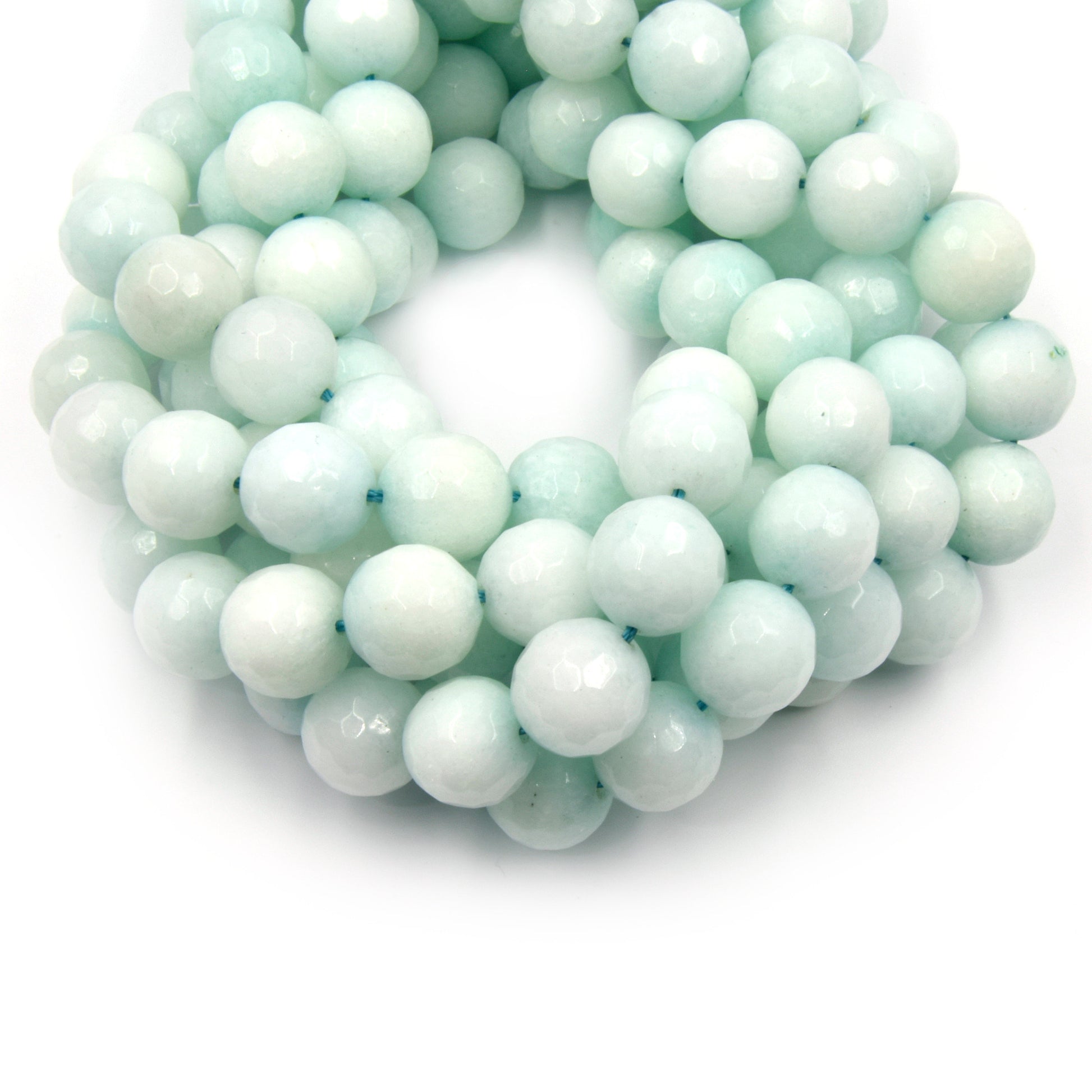 Faceted Jade Beads | 12mm Faceted Dyed Green Gray Blue Jade Round Beads with 1mm Holes - Sold by 15.5&quot; Strands (~ 32 Beads)