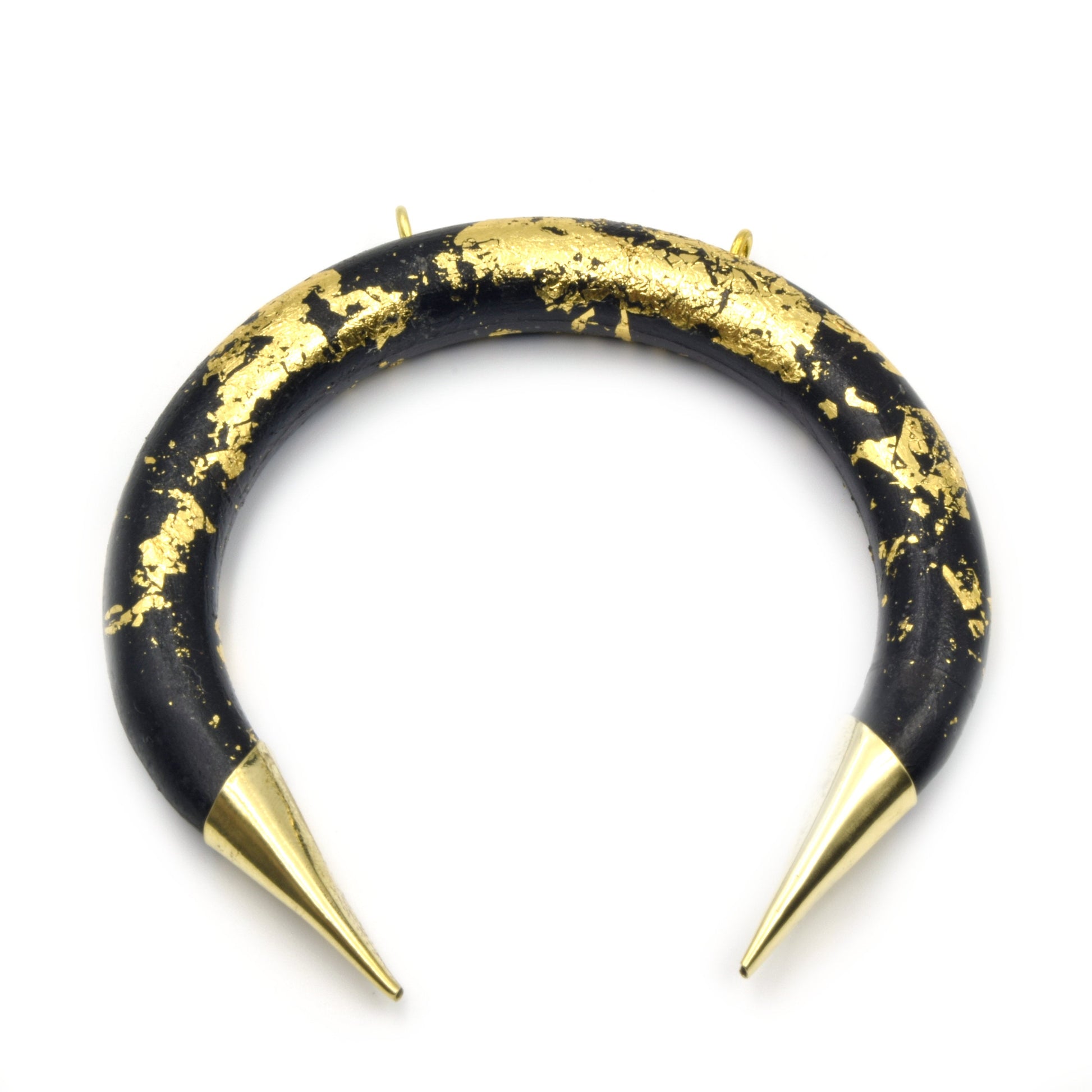 Bone Crescent Pendant | Gold Foiled Crescent Shaped Natural Ox Bone with Double Gold Bails | White, Brown, Black and White Crescents