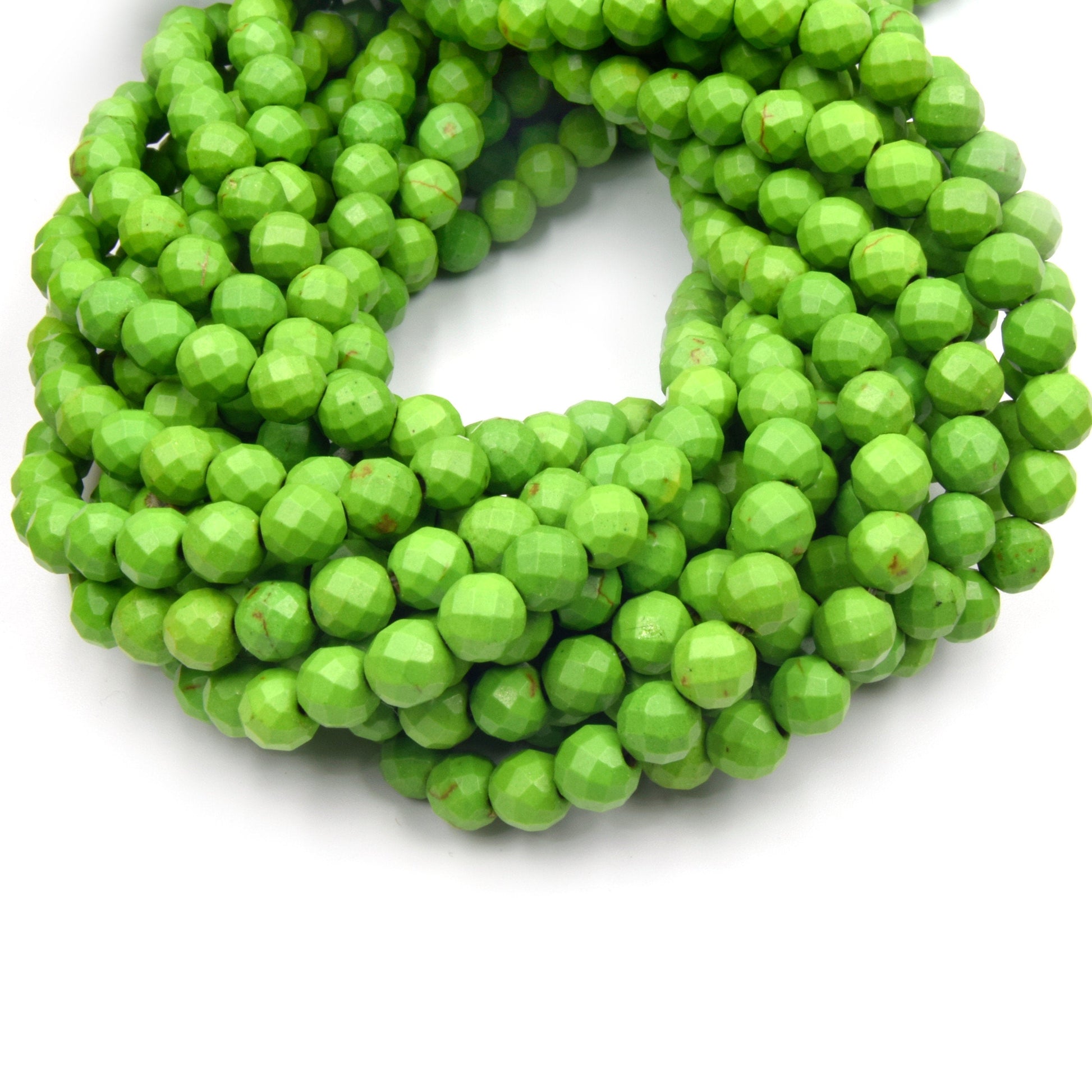 Dyed Howlite Beads | 6mm Lime Green Faceted Round Shaped Howlite Beads